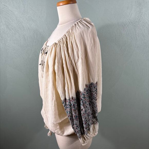 Denim&Supply Ralph Lauren Women Large Cream Drawstring Tasseled Boho Blouse Tops - Picture 3 of 12